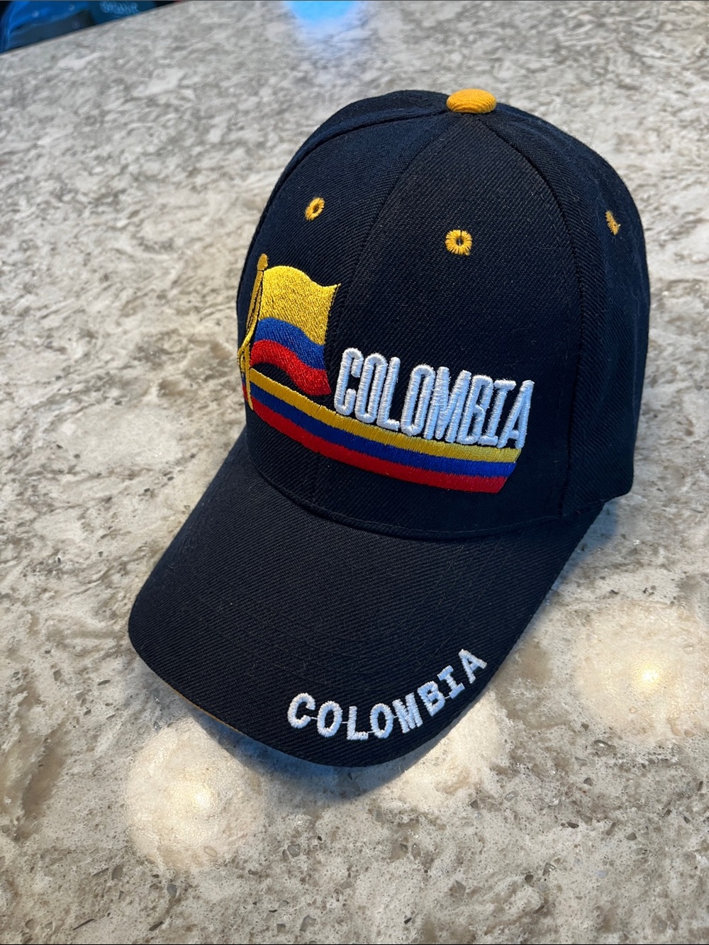 Colombia Embroidered Baseball Cap - Navy 
w Red,Yellow Accents One Sz Wool/Acryl